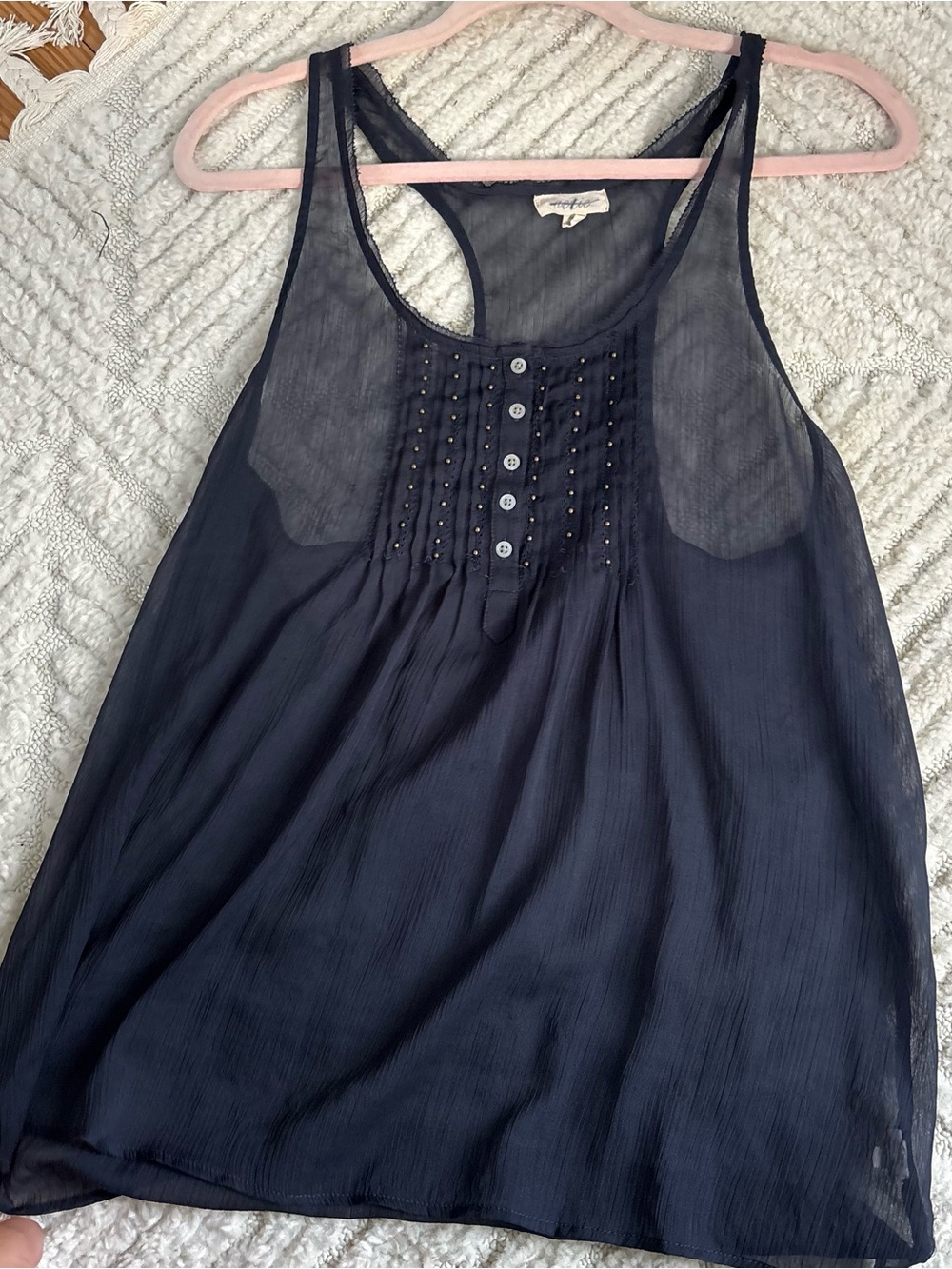 Aerie y2k mesh Navy Sleeveless Beaded Scoop Neck Tank